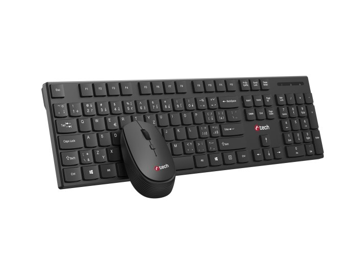 Klávesnice C-TECH WLKMC-03, bezdrátový combo set s myší, černý, USB, CZ/SK