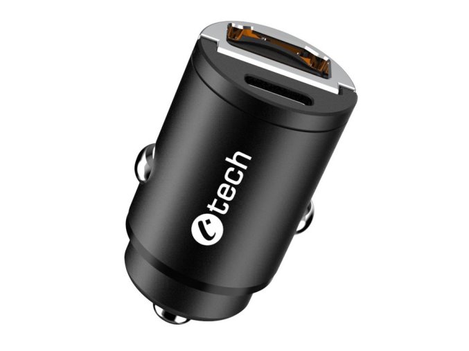 Nabíječka USB do auta C-TECH UCC-02, 1x Type C + 1 x Type A,  30W, Power delivery 3.0, Quick Charge