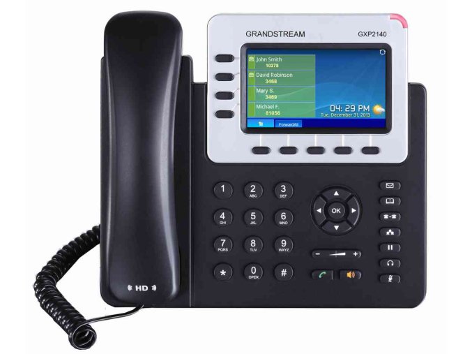 Grandstream GXP2140, 4,3" TFT bar. displej, 4 SIP účty, 4 prog. tl., BT, dual Gbit port, PoE