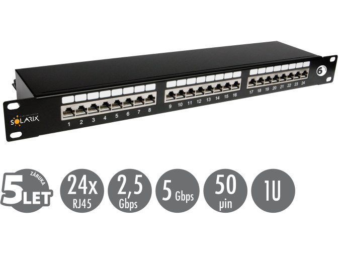 19" patch panel Solarix 24 x RJ45 CAT6 STP černý 1U SX24-6-STP-BK