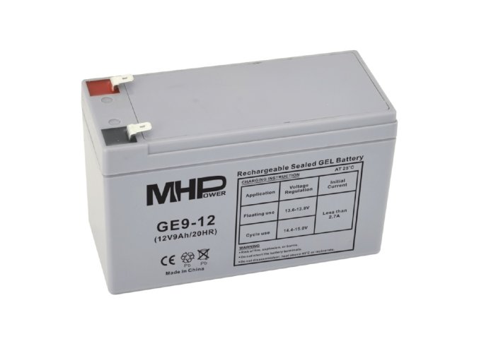 MHPower GE9-12 Gelový akumulátor 12V/9Ah, Faston F2 - 6,3mm, Deep Cycle