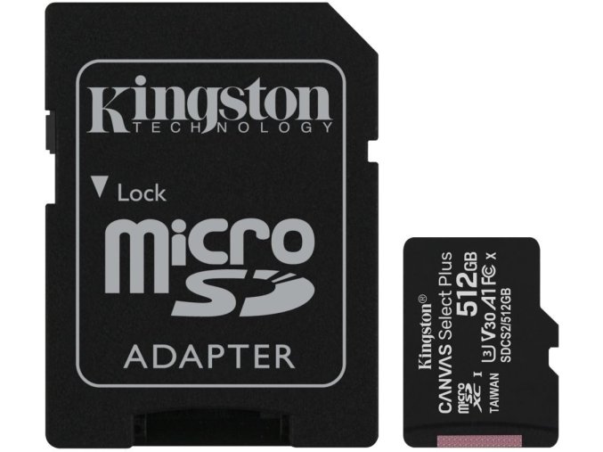 Kingston CANVAS SELECT PLUS/micro SDXC/512GB/UHS-I U3 / Class 10/+ Adaptér