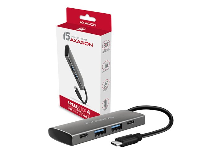 AXAGON HMC-4G2, USB-C 3.2 Gen 2 10 Gb/s hub, porty 2x USB-A + 2x USB-C, kabel USB-C 13cm