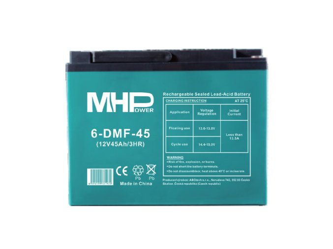 MHPower 6-DMF-45 Trakční gelová baterie 12V/45Ah, Terminál D3 - M6, Deep Cycle