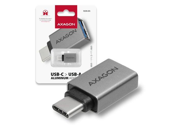 AXAGON RUCM-AFA, redukce USB-C (M) -> USB-A (F), USB 3.2 Gen 2, 3A, ALU