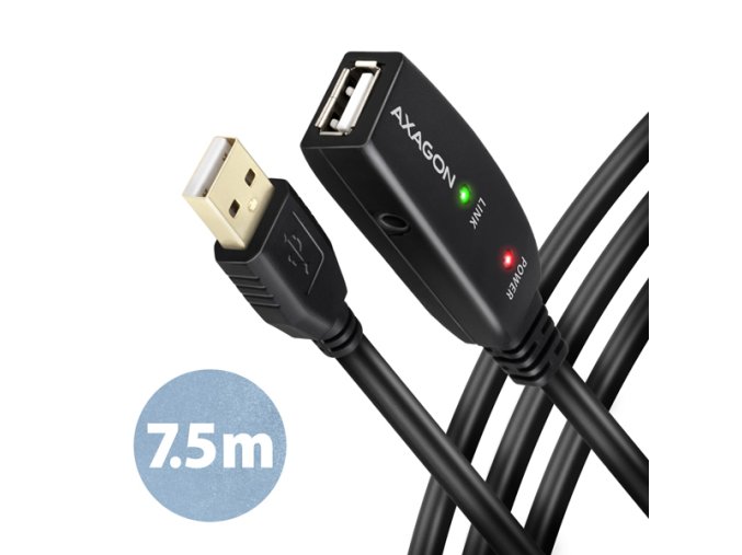 AXAGON ADR-207, USB 2.0 A-M -> A-F aktivní prodlužovací / repeater kabel, 7.5m