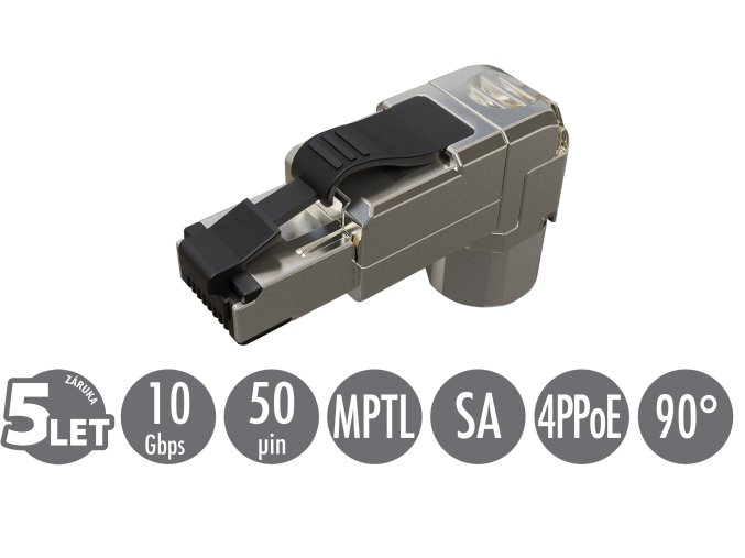 Konektor MPTL 90° RJ45 CAT6A STP samořezný SXRJ45-6A-STP-BK-SA-U