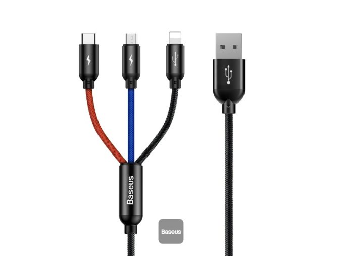 Baseus datový kabel 3v1 microUSB+Lightning+USB-C 1,2m 3,5A