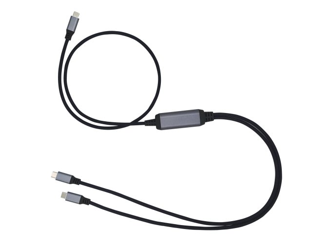 Kabel C-TECH USB Type-C PD 100W power splitter, 0,7m + 2x0,5m, černý
