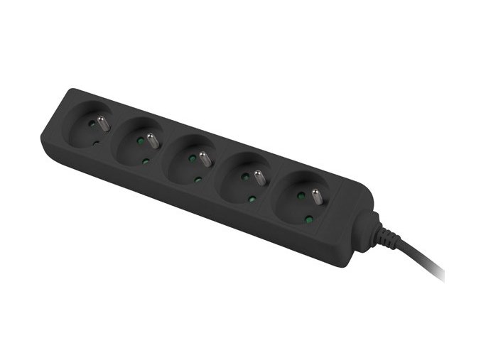 Prodlužovací přívod 230V 2m 5 zásuvek, černý