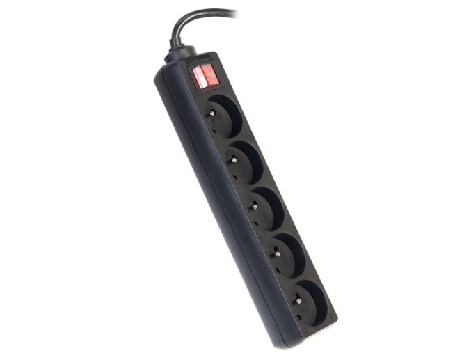 Prodlužovací přívod 230V 5m 5 zásuvek, vyp, černý