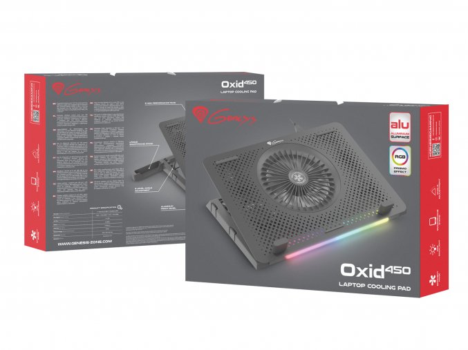 Chladící podložka pro NB Genesis Oxid 450 RGB do 15.6", hliníkové tělo