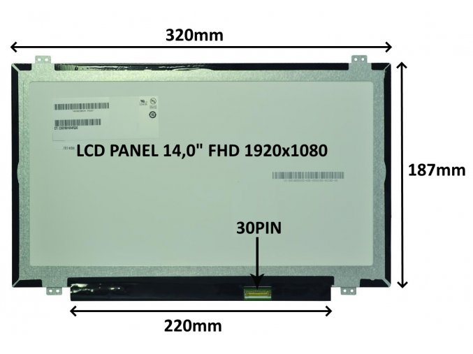 LCD PANEL 14,0" FHD 1920x1080 30PIN MATNÝ IPS / ÚCHYTY NAHOŘE A DOLE