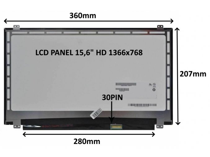 LCD PANEL 15,6" HD 1366x768 30PIN LESKLÝ / ÚCHYTY NAHOŘE A DOLE