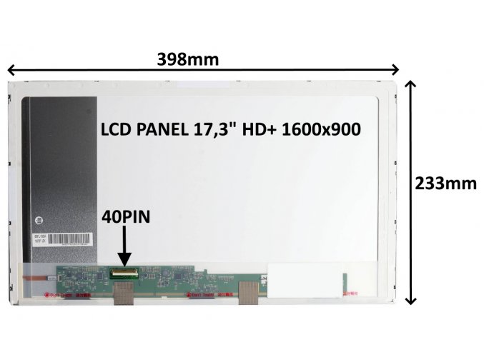 LCD PANEL 17,3" HD+ 1600x900 40PIN MATNÝ / ŠROUBOVÁNÍ Z BOKŮ