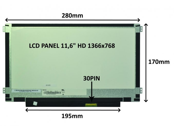 LCD PANEL 11,6" HD 1366x768 30PIN MATNÝ / ÚCHYTY PO STRANÁCH