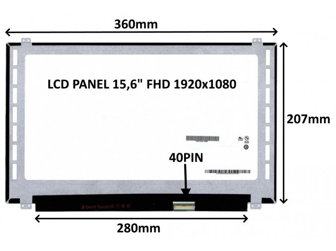 LCD PANEL 15,6" FHD 1920x1080 40PIN MATNÝ / ÚCHYTY NAHOŘE A DOLE