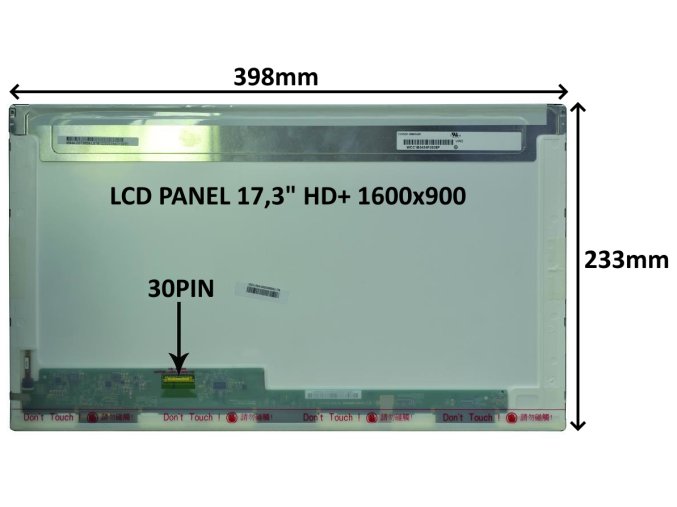 LCD PANEL 17,3" HD+ 1600x900 30PIN LESKLÝ / ŠROUBOVÁNÍ Z BOKŮ