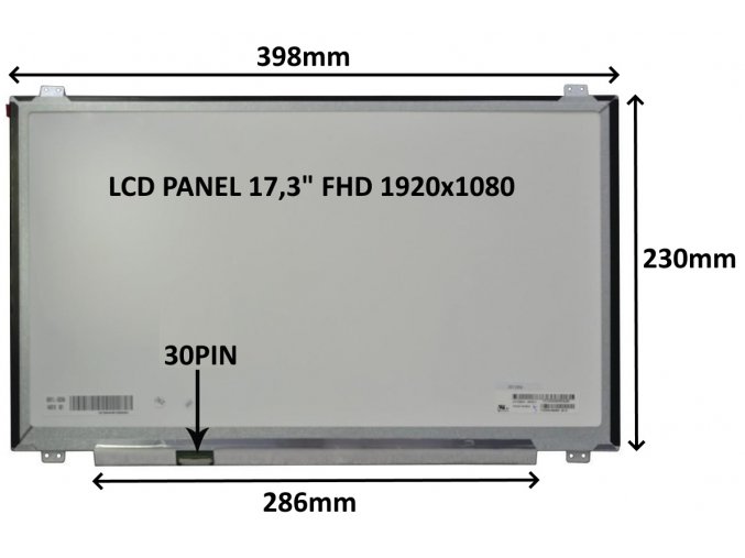 LCD PANEL 17,3" FHD 1920x1080 30PIN MATNÝ IPS / ÚCHYTY NAHOŘE A DOLE