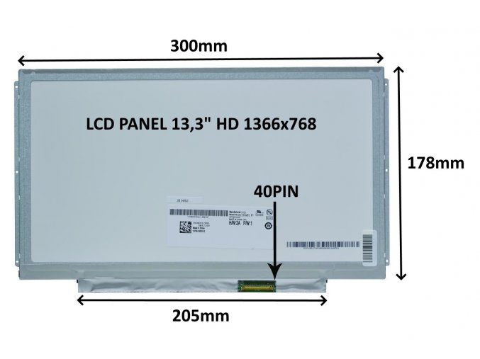 LCD PANEL 13,3" HD 1366x768 40PIN MATNÝ / ÚCHYTY PO STRANÁCH