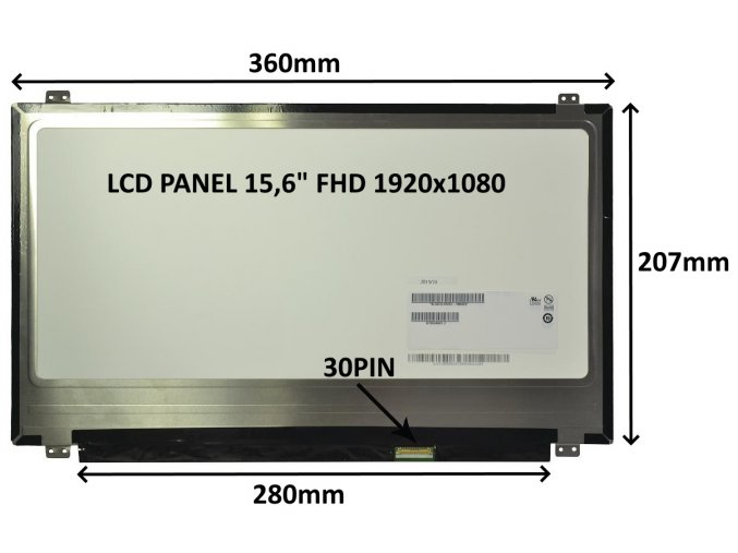 LCD PANEL 15,6" FHD 1920x1080 30PIN MATNÝ IPS / ÚCHYTY NAHOŘE A DOLE