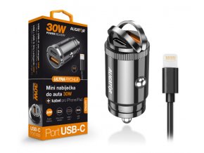 Aligator mini nabíječka do auta Power Delivery 30W,USB-C + USB-A, USB-C kabel pro iPhone/iPad