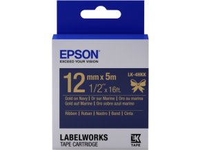 Epson zásobník se štítky – saténový pásek, LK-4HKK, zlatá / námořnická modrá, 12 mm (5 m)
