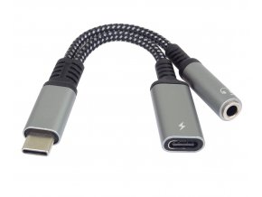 PremiumCord Redukce USB-C /3,5mm jack s DAC chipem + USB-C pro nabíjení 13cm