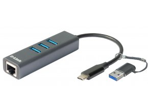 D-Link USB-C/USB to Gigabit Ethernet Adapter with 3 USB 3.0 Ports