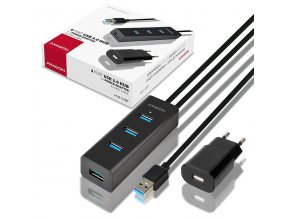 AXAGON HUE-S2BP, 4x USB 3.0 CHARGING hub, vč. AC adaptéru, kabel USB-A 1.2m