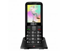 EVOLVEO EasyPhone FS, vyklápěcí mobilní telefon 2.8" pro seniory s nabíjecím stojánkem (černá barva)