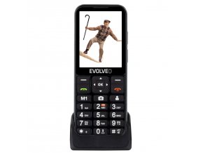 EVOLVEO EasyPhone LT, mobilní telefon pro seniory s nabíjecím stojánkem (černá barva)