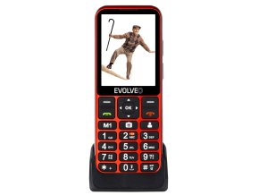 EVOLVEO EasyPhone LT, mobilní telefon pro seniory s nabíjecím stojánkem (červená barva)