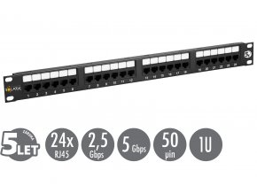 19" patch panel Solarix 24 x RJ45 CAT5E UTP 150 MHz černý 1U SX24-5E-UTP-BK