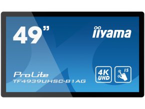 49" iiyama TF4939UHSC-B1AG: IPS, 4K, capacitive, 15P, 500cd/m2, VGA, HDMI, DP, 24/7, IP54, černý