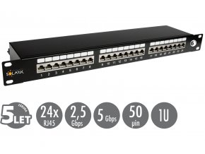 19" patch panel Solarix 24 x RJ45 CAT6 STP černý 1U SX24-6-STP-BK