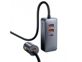 Baseus CCBT-A0G Rychlá Nabíječka do Auta s Prodlužovacím Kabelem 120W 3x USB +1xUSB-C Gray