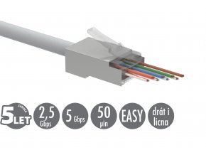 Univerzální EASY konektor RJ45 CAT5E STP 8p8c na drát i licnu SXRJ45-5E-STP-EASY