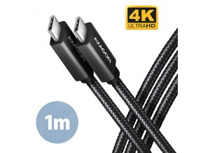 AXAGON BUCM32-CM10AB, SPEED+ kabel USB-C <-> USB-C, 1m, USB 3.2 Gen 2, PD 100W 5A, 4k HD, ALU, oplet