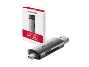 AXAGON CRE-SAC, USB3.2 Gen 1 Type-C + Type-A externí čtečka karet SD/microSD, podpora UHS-I