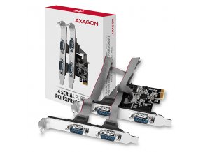 AXAGON PCEA-S4N, PCIe řadič - 4x sériový port (RS232) 250 kbps, vč. LP