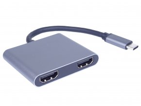 PremiumCord MST adaptér USB-C na 2x HDMI, USB3.0, PD, rozlišení 4K a FULL HD 1080p