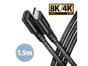 AXAGON BUCM32-CF15AB prodlužovací kabel USB-C (M) <-> USB-C (F), 1.5m, USB 20Gbps, PD 240W ALU oplet