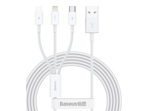 Baseus CAMLTYS-02 Superior Fast Charging Datový Kabel 3v1 USB-C, Lightning, MicroUSB 1.5m White