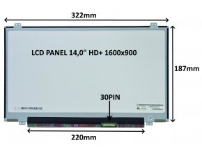 LCD PANEL 14,0" HD+ 1600x900 30PIN MATNÝ / ÚCHYTY NAHOŘE A DOLE