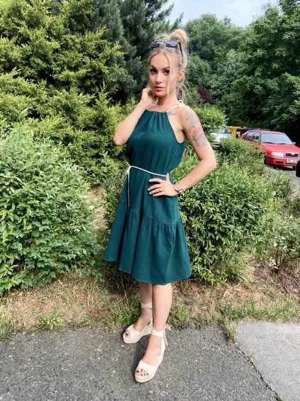 DÁMSKÉ Šaty DEMI LONG EMERALD mušelín