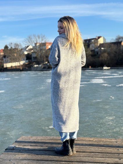 DÁMSKÝ OVERSIZE kabát MELANGE GREY Long