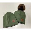 Spadlá zateplená čepice / tunel KHAKI s černým warmkeeperem - Maminka / Děti