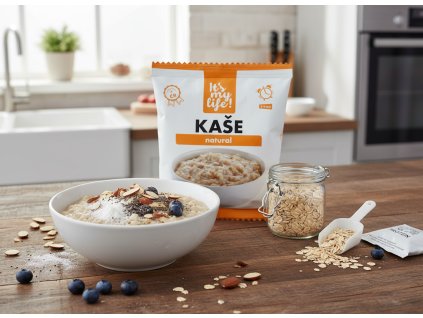 Create another nice image in a kitchen setting with the natural porridge package from subject 1 pr