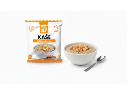 Create a product photo for apple cinnamon porridge with the apple cinnamon porridge package in the